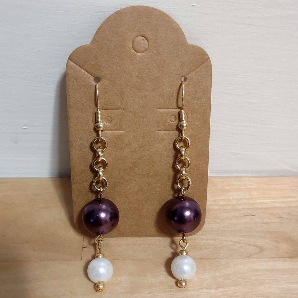 Posh Purple Gold and Pearl Chain Earrings